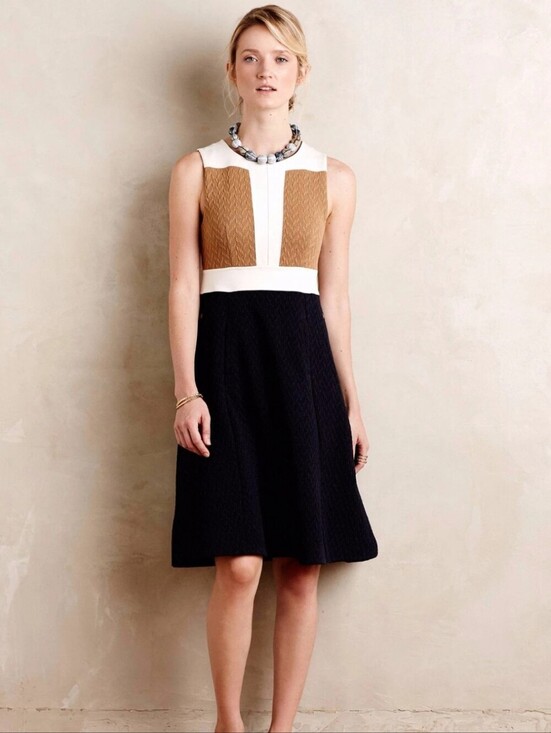 Maeve Dresses & Skirts - Maeve Dress Midi Cable Knit Sleeveless Zip Color Block Cream Tan Pockets Size 0